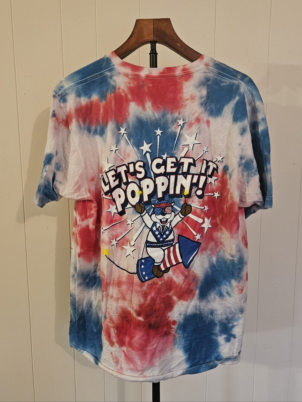 Bucee's Red And White Tye Dye "Let's Get Poppin" Tee